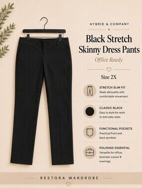 Hybrid & Company Office Siren Black Stretch Skinny Dress Pants 2X